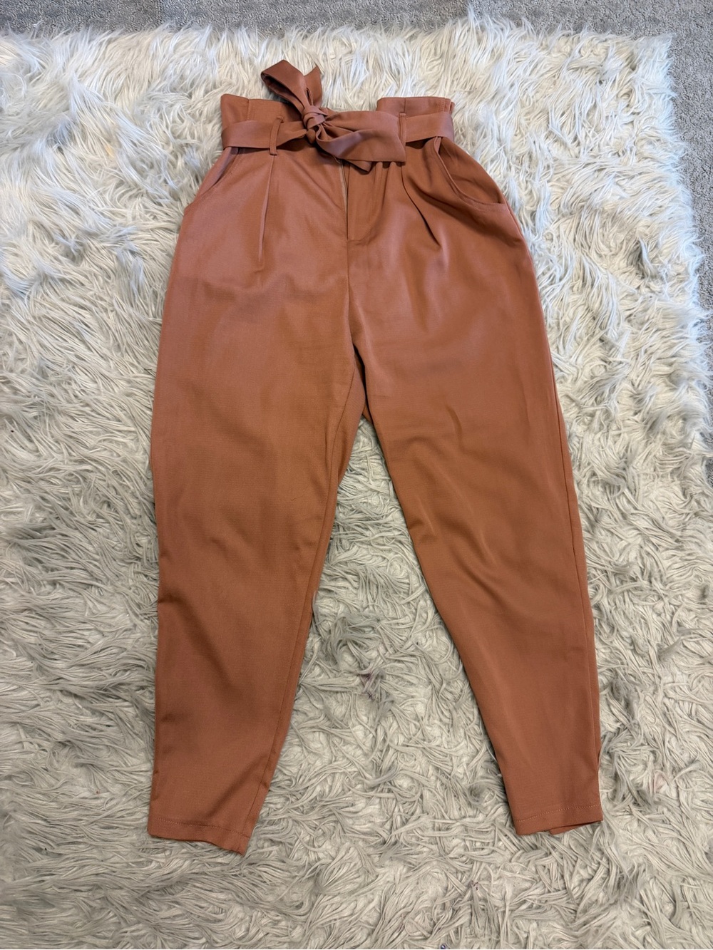 Windsor High-Waist Paperbag Trousers with Tie Belt - Rust Brown